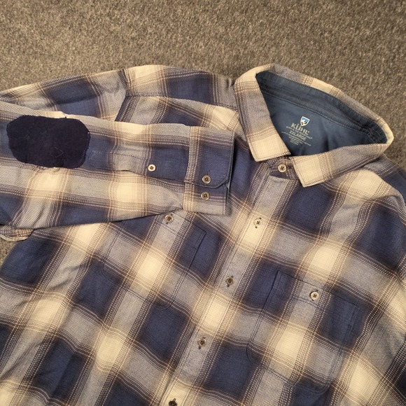 Kuhl Other - Kuhl Flannel Shirt Mens 2XL Blue Plaid Long Sleeve with Elbow Patches Comfort